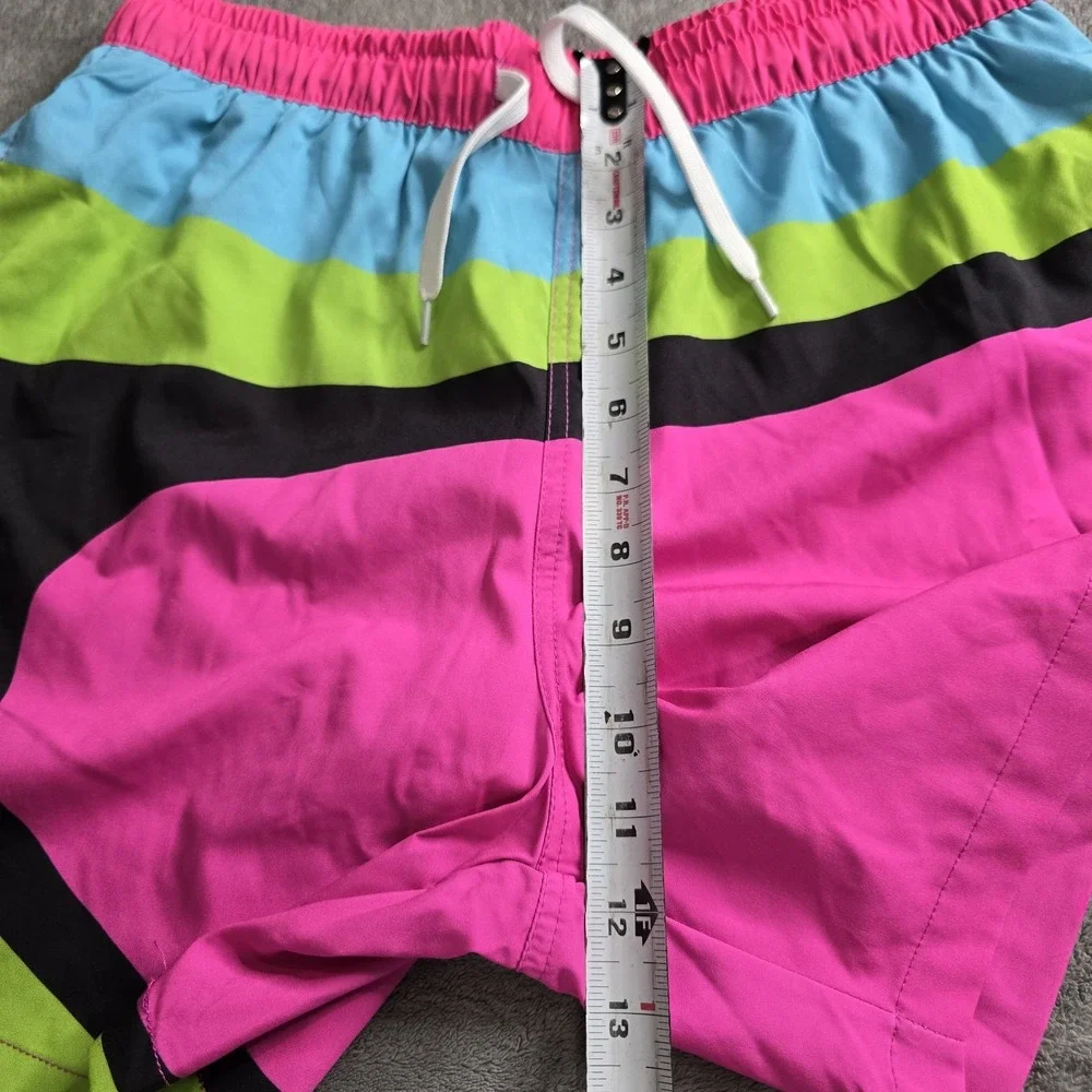 Buc-ees Beaver Retro Neon Swim Trunks Mens Small Pink Multicolor 5.5